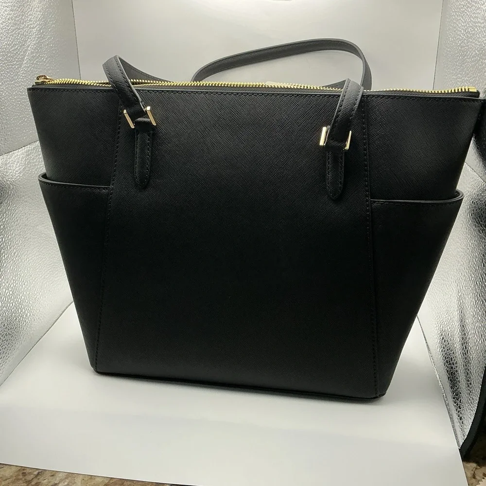 Michael Kors Charlotte Large TZ Tote Black Leather Shoulder Bag Gold NWT